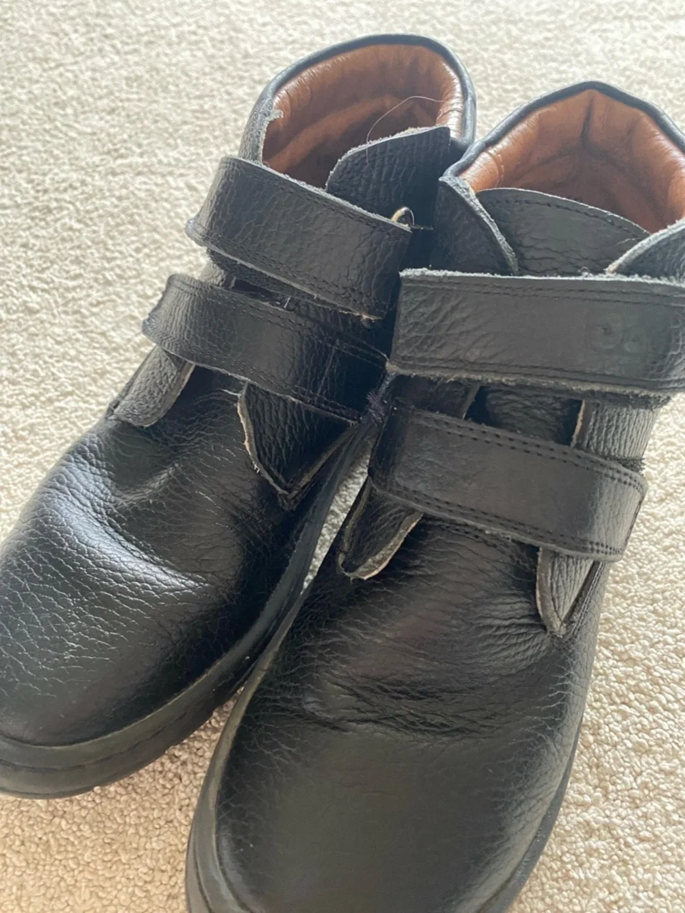 Kids Black Leather Velcro Shoes